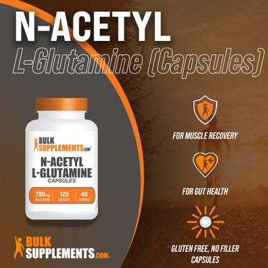 BulkSupplements N-Acetyl L-Glutamine Capsules - Glutamine Supplement - L-Glutamine Nutritional Supplements - L Glutamine Pills - 3 Glutamine Capsules s, 40-Day Supply (120 Capsules)