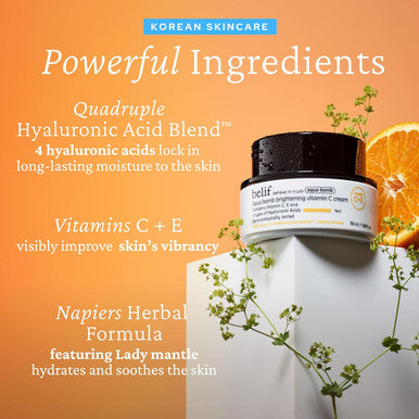Belif Aqua Bomb Vitamin C Face Cream Moisturizer Infused With Hyaluronic Acid Vitamin C & Vitamin E Intense Hydration For All Skin Types Korean Skin Care