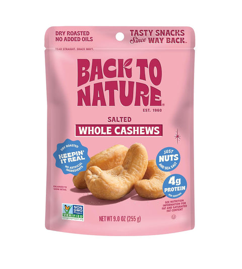Back to Nature Premium Nut Mix - Cashew, Almond & Pistachio Blend, Dry Roasted with Sea Salt, Non-GMO High Protein Snacks, 9 Ounce (Pack of 9) | Cashew Almond Pistachio Mix, Kosher, No Dairy Added, Non GMO No High Fructose Corn Syrup No Artificials, Wholesome Snacks 9oz