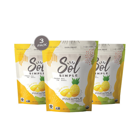 Sol Simple Solar Dried Pineapple Snack, Gluten & Preservative Free, No Sugar Added, USDA Organic, Non-GMO, Vegan & Kosher, Ethical Trade From Nicaraguan Farmers, 6oz, Pack of 2
