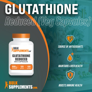 BulkSupplements Glutathione Reduced Capsules (Reduced Glutathione) - for Antioxidant & Liver Support - Vegan, - 500mg - 4-Month Supply (120 Veg Capsules)