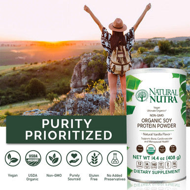 Natural Nutra Organic Vegan Plant Based Soy Protein Source Powder, Supports Bone And Improves Cardiovascular Health, Gluten , Non Gmo, Sugar- 14.4 Oz.