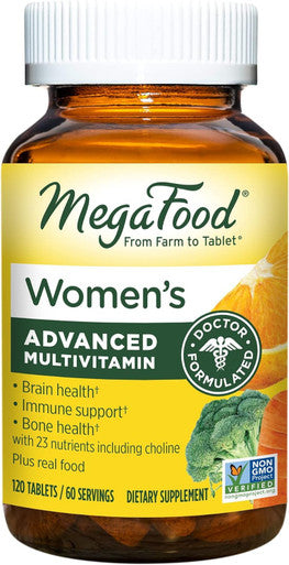 MegaFood Women'S Advanced Multivitamin For Women - Doctor-Formulated With Iron Choline Vitamin D Vitamin C & Zinc - Brain Health - Immune Support - Non-Gmo - Vegetarian - 120 Tabs (60 Servings)