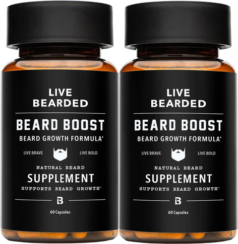 Live Bearded Beard Boost Beard Growth Vitamins for Men 60Day Supply Biotin 5000mcg Collagen Silica and FoTi Root Made in USA Supports Thicker Stronger Beard and Scalp Hair Growth