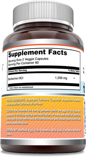 Amazing Nutrition Formulas Berberine Supplement | 1200 Mg Per Serving | 120 Veggie Capsules Per Serving | Non-GMO | Gluten- | Made in USA