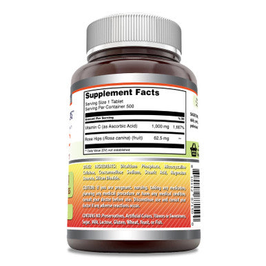 Amazing Formulas Vitamin C With Rose Hips Supplement | 1000 Mg | 500 Tablets | Non-Gmo | Gluten Free | Made In Usa