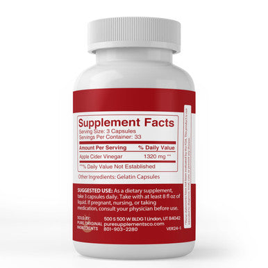 PURE ORIGINAL INGREDIENTS Apple Cider Vinegar, (100 Capsules) Always Pure, No Additives Or Fillers, Lab Verified