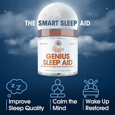 Genius Sleep AID Smart Sleeping Pills Adrenal Fatigue Supplement Relaxation Enhancer and Mood Support w/Inositol LTheanine Glycine 40 Capsules