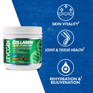 Evogen Collagen Plus Hydration - Grass-Fed Collagen for Women & Men | Collagen Peptides Powder | Collagen Powder Supporting Skin Vitality Hydration Joint & Tissue Health | Chocolate | 30 Servings
