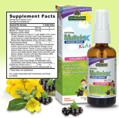 Nature'S Answer Mullein X Kids Throat Spray 2oz - Gluten Vegetarian Alcohol Non GMO Clears Mucus Soothes Irritated Throat Made in USA - Support for Children Toddlers- Travel Size