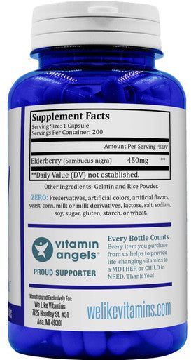 Elderberry 450mg - 200 Capsules - Super Immune Defense get Berry and Flower Flavonoids with Elderberry Capsule