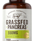 Grass Fed Beef Pancreas 550Mg | 200 Capsules | Desiccated Pasture Raised Bovine Supplement | Non-Gmo, Gluten Free | By Herbage Fa