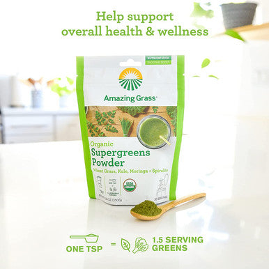 Amazing Grass Super Greens Booster: Greens Powder with Spirulina, Moringa, Wheat Grass & Kale Smoothie Booster, Chlorophyll Providing Greens, 5.29ounce