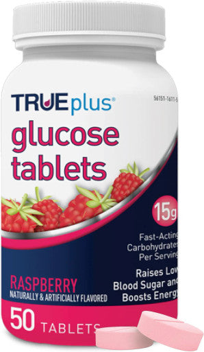 TRUEplus Glucose Tablets Raspberry 50 Tabs By Sunmark
