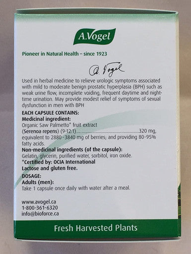 A. Vogel Prostate 1 - Organic Saw Palmetto Prostate Support Supplement - 85 Percent Fatty Acids - Clinically Proven Efficacy (60 capsules)