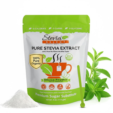 Stevia Select Organic Stevia Powder 1.25oz Sugar Plant Based Pure Stevia Sweetener Stevia Extract Keto Sugar Substitute No Additives Zero Calorie