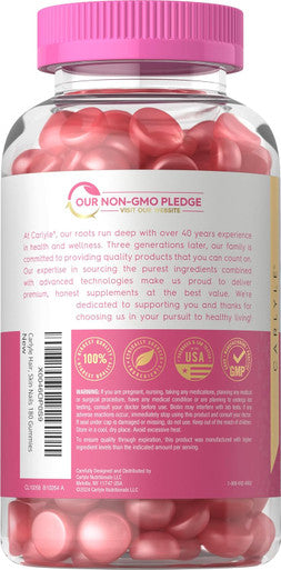 Carlyle Hair Skin and Nails Gummies | 180 Count | Fruit Flavor Gummy Vitamins | with Biotin | Non-GMO Gluten