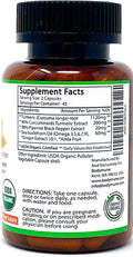 USDA Organic Turmeric Curcumin for Sensitive Stomach 45Day Supply Organic Turmeric Supplement with Black Pepper Sea Buckthorn Oil Ginger and Amla
