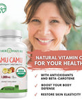 Mother Nature Organics Superfoods for Organic Living Organic Vitamin C From Camu Camu Capsules 1,000Mg, Packed With Natural Vit C, Raw Antioxidants - Immune Support Supplement & Anti-Aging For Skin - Powder Organic, Vegan, Non-Gmo (120 Count)