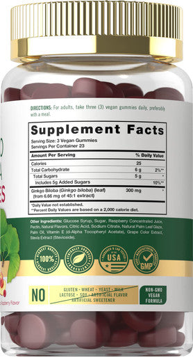 Carlyle Ginkgo Biloba 300Mg | 70 Gummies | 45:1 Leaf Extract | With Natural Peach Raspberry Flavor | Vegan, Non-Gmo, Gluten Free
