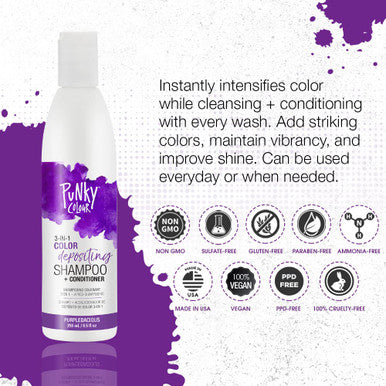 Punky Colour Purpledacious 3in1 Color Depositing Hair Cleanser Conditioner with Shea Butter and Pro Vitamin B that helps Nourish and Strengthen Hair 8.5 fl oz.