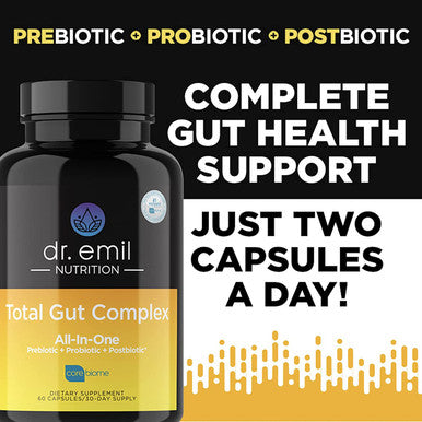 Dr. Emil Nutrition Total Gut Health Complex Prebiotic Probiotic Postbiotic Gut Health Supplements for Women and Men Probiotics for Digestive Health Gut Health 60 Capsules