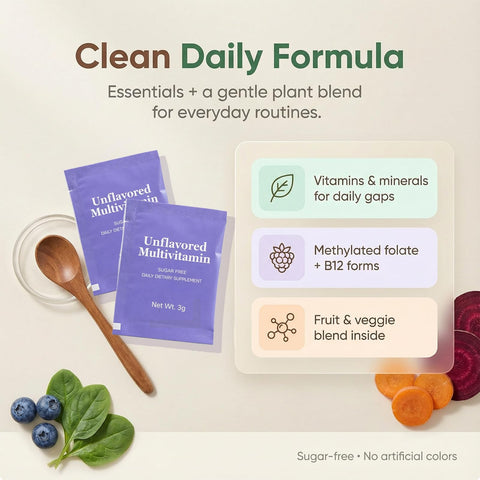 Vitamin Powder Unflavored Multivitamin with 19 Vitamins and Minerals Fruit and Veggie Blend SugarFree 30 Stick Packs