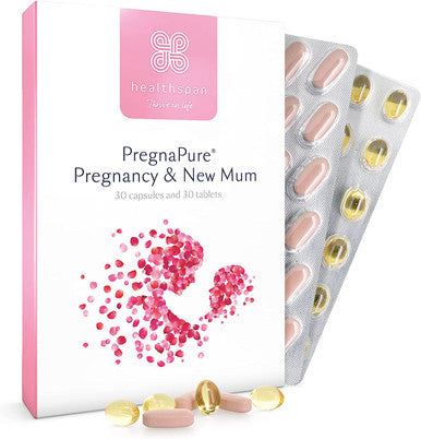Healthspan PregnaPure Pregnancy & New Mum (1 Month Supply) | for Optimal Nutritional Support During and After Pregnancy | with Folic Acid, Vitamin D3, Iron, Calcium & a Vitamin B Complex