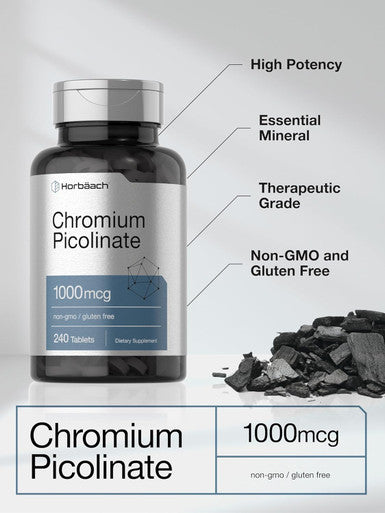 Horbaach Chromium Picolinate 1000Mcg 240 Tablets Vegetarian Formula Non-Gmo, Gluten Supplement