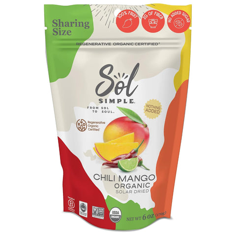 SOL SIMPLE Organic Dried Mango | 6oz Snack Pack (2 Bags Total) | One Ingredient | Vegan | Non-GMO | No Added Sugar | Fair Trade | Dried Fruit | Mango