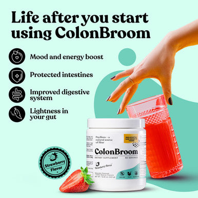 Colonbroom Psyllium Husk Powders (Strawberry & Tropical Fruits, 120 Servings) Colon Cleanse For Bloating Relief & Gut Health - Colon Broom Fiber Powder Drink - Vegan, Non-Gmo Fiber Powder Supplement