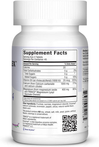 Maxi Health Chewable Calcium Complex - Support Healthy Bones - Vanilla Flavor - 180 Chewies - Kosher