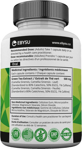EBYSU Green Tea Extract with EGCG Antioxidant Supplement 500mg Capsules - 240 Day Supply