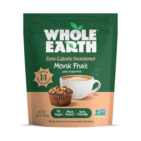 WHOLE EARTH Monk Fruit Sweetener with Erythritol, Plant-Based Sugar Alternative, 4LBS