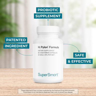 Supersmart H. Pylori Fight Natural Treatment 20 Billion CFU Per Day Lactobacillus Reuteri Probiotic Acid Reflux Relief NonGMO Gluten Free Made in USA 60 Vegetarian Capsules