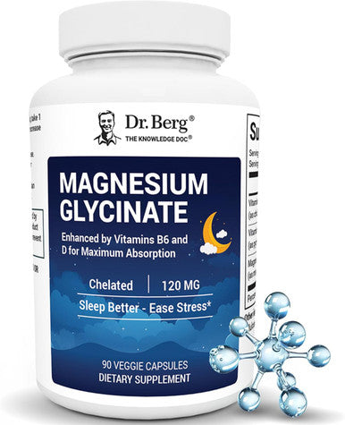 Dr. Berg Magnesium Glycinate With Vitamin D and B6 For Stress Relief Calm Relaxation and Good Sleep 120 Mg Magnesium Glycinate 90 Caps
