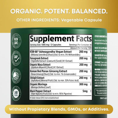 Ksm-66 Ashwagandha And Maca Root With Fenugreek, Ginseng, Shilajit, Organic Moringa & Black Pepper For Mood And Stress Support - Natural Energy Supplements For Women And Men 60 Ashwagandha Capsules