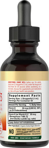 Carlyle Liquid Vitamin K2 MK-7 and D3 | 2 Fl Oz Drops | Vegetarian, Non-GMO, Gluten Free Supplement