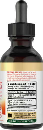 Carlyle Vitamin D3 With K2 Liquid Drops | 2 Fl Oz | Mk-7 Supplement