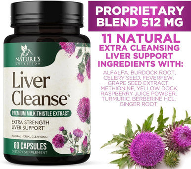 Nature'S Nutrition Liver Cleanse Detox & Repair Formula - Herbal Liver Support Supplement with Milk Thistle with Silymarin Artichoke Extract Dandelion Beet Chicory Root & Turmeric for Liver Health - 60 Capsules