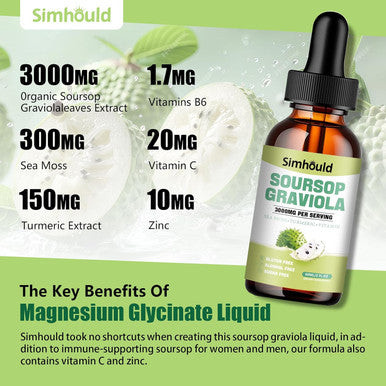 1 Packs 3000Mg Soursop Graviola Liquid Drops For Cell Support & Regeneration, Immune, Gut, Antioxidant, Mood, Relax, Liver And Sleep Zzz - Sea Moss, Turmeric, Vitamin B6, C & Zinc - 2 Fl Oz