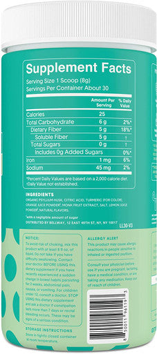 Bellway Fiber Super Fiber Powder Fruit Sugar Psyllium Husk Fiber Supplement Powder Lemon Lime 8.2 oz