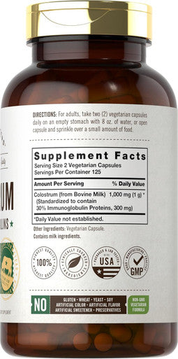 Carlyle Colostrum Capsules | 1000mg | 250 Count | 30% IGG | Non GMO Gluten Supplement | by Herbage Farmstead