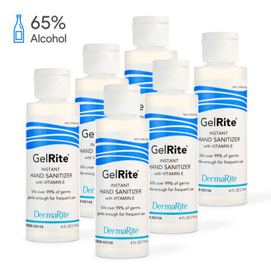 GelRite Instant Hand Sanitizer Gel 4 Ounce Travel Size 6 Pack Rinse Free Waterless Moisturizing Formula Vitamin E Enriched 65 Alcohol No Sticky Residue Instant Germ Eliminator