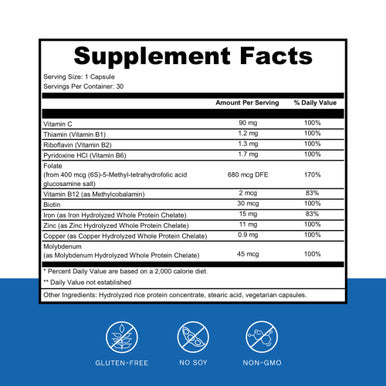 Dr. Wholeness Blood Vitality - Daily Iron Supplement And Multivitamin - Boost Ferritin And Energy, Most Effective Iron Supplement, High Potency, Non Constipating, No Nausea, And Bioavailable - 30 Caps