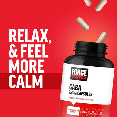 Force Factor GABA 750mg Capsules GABA Supplement to Support Calm Relaxation Sleep & Focus Neurotransmitter Support Vegan NON-GMO 100 GABA Capsules