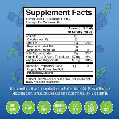 Maryruth Organics Nutritional Supplement | Liposomal Liquid Zinc Supplement with Vitamin E | Overall Health and Skin Care | Blueberry | Vegan Non-GMO Gluten No Sugar Added | 15.22 Fl Oz