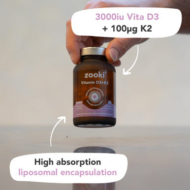 Zooki 3000iu Liposomal Vitamin D3 + K2 Capsules | 4X Higher Absorption | Ultimate Immunity Bones Muscles Support | Vegan | (30 Servings)