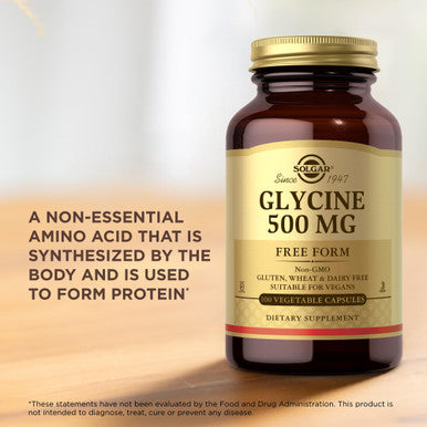Solgar Glycine 500 Mg - 100 Vegetable Capsules - Non-Gmo Vegan Gluten Free Dairy Free Kosher - 100 Servings