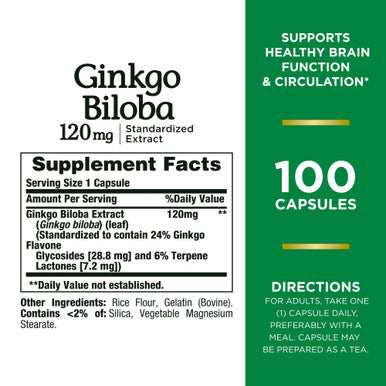 Nature s Bounty Ginkgo Biloba Capsules Memory Support 100 Capsules